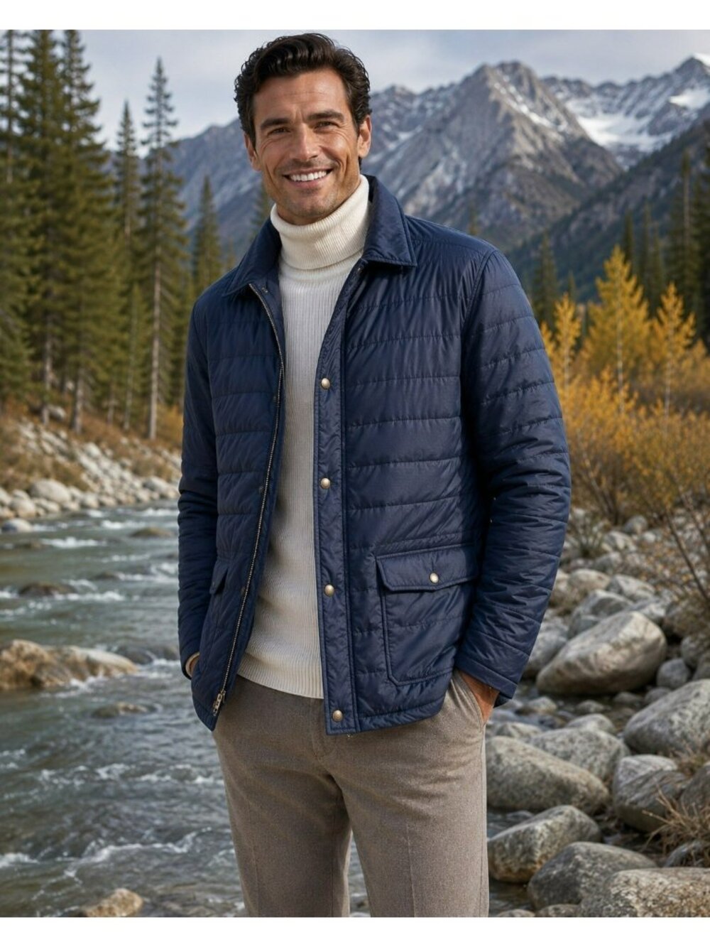 Falconeri Mens Quilted Down Jacket Size 56 Nylon & Feather Blend Navy Made In It